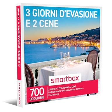 Smartbox - Cofanetto Regalo 3 Giorni d'evasione e 2 cene - Idea Regalo Gourmet - 2 Notti con Colazione e 2 cene per 2 Persone