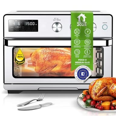 TurboTronic Forno ad Aria Calda XXL 32L con Girarrosto | 5 in 1 Mini Forno, Friggitrice ad Aria, Essiccatore, Grill e Forno Ventilato | 1700W | Ideale per Pollo, Pizza e Snack | Temperatura da 25°C