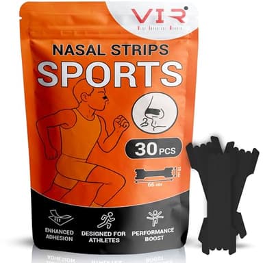 VERY IMPORTANT RUNNER - Set da 30 Cerotti Nasali per Sport Neri - Migliora la Respirazione e le Prestazioni - Nasal Strips Sport Extra Forte per Corsa, Ciclismo, Fitness e Tennis (66 x 19 mm)