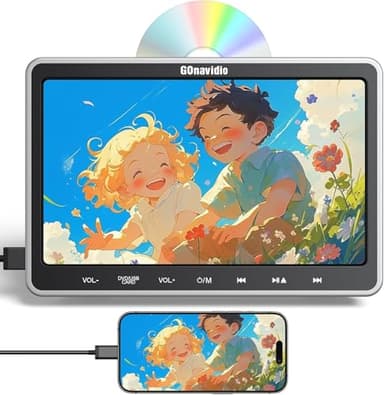 GOnavidio Lettore DVD per Auto 10,1'' con Ingresso HDMI, Lettore DVD per Auto con Supporto per Poggiatesta, Supporto video 1080P, Scheda USB/SD, AV IN/AV OUT, Resione Libera (No Batteria)