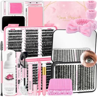 QUKLOGEN Kit di Estensione Delle Ciglia Fluffy fai da 900pcs DIY Individual Lashes con Lash Bond and Seal Rimuovi Ciglia Pinzette Shampoo Ciglia Doccia Fascia Pulizia Pennello Ciglia Mini Applicatore