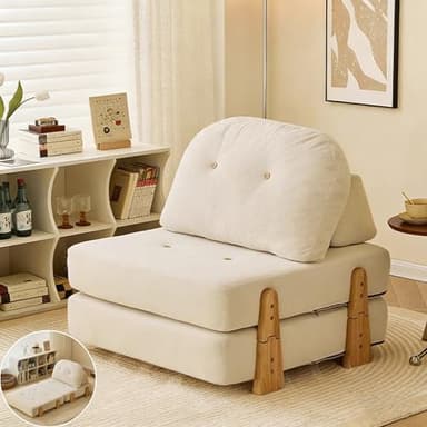 Divano Letto Estraibile Poltrona Letto Singolo con Materasso Chaise Longue Salotto Pouf Trasformabile in Letto Moderno Mobile Divani Piccoli Salvaspazio Divano 1 Posto Divanoletto 1 Piazza (Bianco)