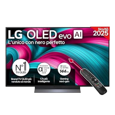 LG OLED evo AI C5 TV 48 pollici, Smart TV 4K, Processore α9 Gen8, webOS con AI, Dolby Vision & Atmos, Gaming con VRR e GSYNC 4K@144Hz, 4 HDMI 2.1, Alexa, OLED48C56LB 2025