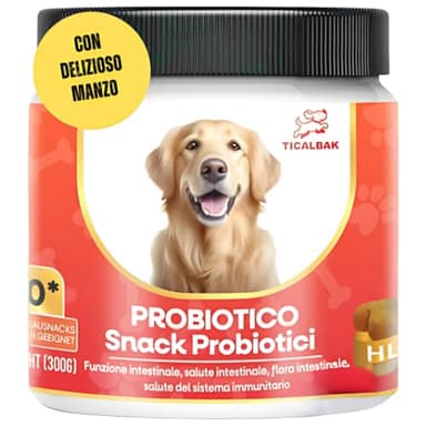 Ticalbak Probiotici per cani, Fermenti lattici,Miglioramento della digestione e del sistema immunitario, 120 snack, Consigliato da veterinari, salute digestiva, pance sensibili, prurito,enzimi