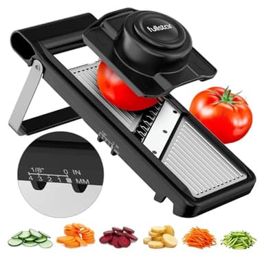 Fullstar Mandolina per Verdure Professionale 2-in-1 in Acciaio Inox - Spessore Regolabile 1-4 mm - Mandolina Regolabile con Lama Julienne per Patate, Frutta, Verdure e Formaggio