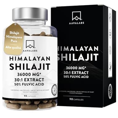Shilajit Himalayano Puro Capsule 36000mg Estratto 30:1 Standardizzato 50% Acido Fulvico - Mumijo Shilajit Puro Alta Qualità - Pure Shilajit Integratore Energia Fisica e Mentale, Immunità - 90 Capsule