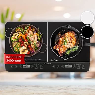 Klarstein VariCook - Piastra a Induzione Portatile, Fornello a Induzione, Piano Cottura, 240 °C, 10 Livelli, Superficie in Vetro, Timer, Controllo Touch, Spegnimento Automatico, 3500 W, Nero