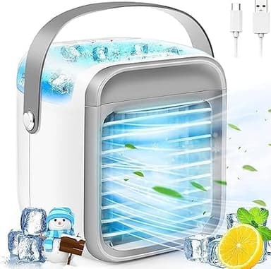 Climatizzatore mobile 3 in 1 Mini ventilatore silenzioso, aria condizionata mobile senza tubo di scarico, 3 velocità 7 colori luce notturna regolabile direzione del vento, ventilatore con spruzzo per