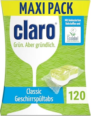 Claro Classic eco tabs per lavastoviglie - 120 tabs per lavastoviglie - senza fosfati, ecologiche e vegane - pellicola idrosolubile