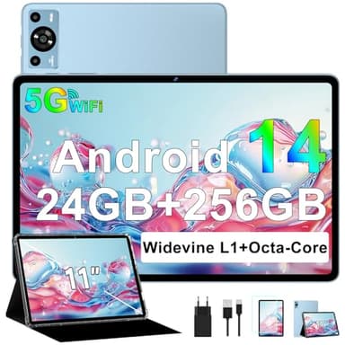 ZIOVO Tablet Android 14 Tablet 11 Pollici, 24GB RAM+256GB ROM (TF 1TB), 5G WiFi Tablets, Widevine L1/Octa-Core 2.0 GHz/8000mAh/Corpo Metallico/13+5MP/BT5.0, Tableta con Custodia - Blu