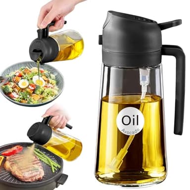 YARRAMATE Spruzzino Olio per Friggitrice Aria 2 in 1, 470 ml Dosatore Bottiglia e Oliera Spray da Cucina, Accessori Nebulizzatore per Alimenti e Spruzzatore (Nero)