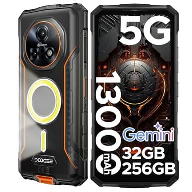 DOOGEE Fire 7 Pro Rugged Smartphone 5G, Funzione interfono POC, Doppie luci da campeggio, 32GB+256B/TF 2TB Telefono Indistruttibile, 6.6" 13000mAh Telefono cellulare, 64MP/Fingerprint/Face ID/OTG/NFC