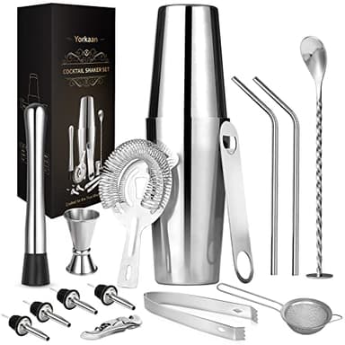 Set Cocktail 15 Pezzi, Shaker in Acciaio Inox, Strumenti Bar, 750 Ml, Barman Professionale, per Casa E Party