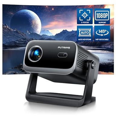 Proiettore Portatile【E-Focus/Auto Keystone】20000 Lumen 1080P Full HD 4K Support, Videoproiettore Wifi Bluetooth Mini Proiettori con Base Ruotabile 145°, Zoom 100%-50%, Antipolvere per Home Cinema