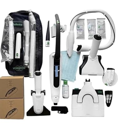 Folletto VK7S Kit Completo con 12 Sacchetti Originali, 1 Batteria Inclusa, Spazzola Elettrica Multifunzione EB7S, Pulilava SP7S con Detergente, Accessori Per Qualsiasi Superfice, 3 ANNI GARANZIA