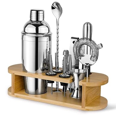Set Shaker da Cocktail con Supporto, Set Cocktail Professionale in Acciaio Inox, Set Bar 12 pezzi per Miscelare le Bevande, Regali Donne Uomini Amanti dei Cocktail, Shaker da Cocktail Home Essentials