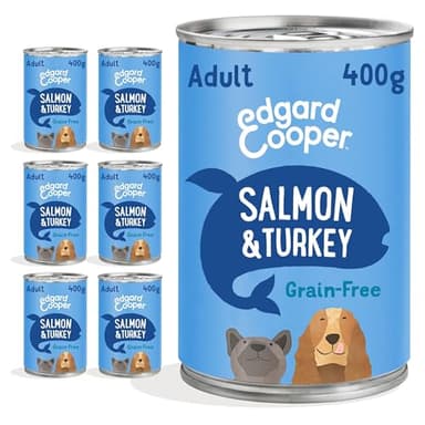 Edgard & Cooper Cibo umido per cani, Adulti, (Salmone/Tacchino, 400g x 6), umido cani, carne fresca e ingredienti naturali, senza cereali, ipoallergenico, senza zuccheri aggiunti