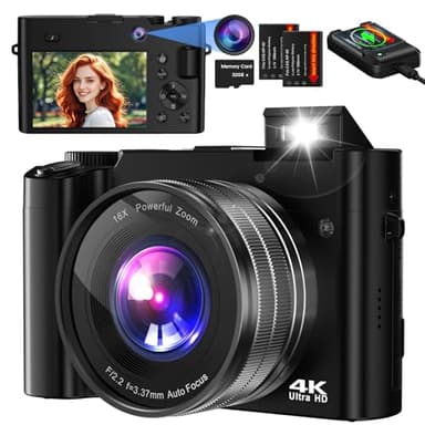 Fotocamera Digitale,Bofypoo 64MP Autofocus Macchina Fotografica con Doppia Fotocamera Anteriore e Posteriore scheda di Memoria 32G,Digital Camera con Zoom Digitale 16X per Principianti (Nero)