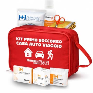 PHARMAPIÙ SPORT – Kit Primo Soccorso per Casa, Auto e Viaggio | Borsa Emergenza Completa con Garze, Cerotti, Disinfettante e Guanti | MADE IN ITALY