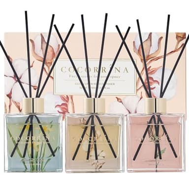 COCORRÍNA Profumatore per Ambienti, 3 Pack/ 90ml Cashmere Vaniglia/Sandalo Rosa/Lino Pulito Diffusore Profumo Ambiente con 24 Bastoncini, per Bagno, Appartamento, Decorazione della Casa