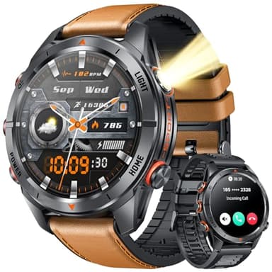 Orologio Smartwatch Uomo Fitness Orologi: 1.46" Intelligente Watch con Chiamare Rispondere 100+ Sportive Impermeabile 3ATM Torcia LED Contapassi Sonno Cardiofrequenzimetro Compatibile per Andorid iOS
