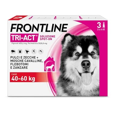FRONTLINE Triact, 3 Pipette, Cane XL (40-60Kg), Antiparassitario per Cani e Cuccioli di Lunga Durata, Protegge il Cane da Pulci, Zecche, Zanzare, Pappataci e Leishmaniosi, Antipulci 3 Pipette