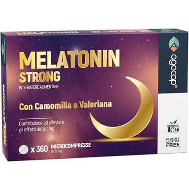 Melatonina per dormire con Camomilla e Valeriana. Melatonina forte, 1 mg con 365 minicompresse. Integratori per dormire, Melatonina Pura, regola ciclo Sonno-Veglia e riduce sintomi del Jet Lag. Agocap