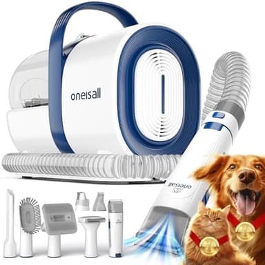 oneisall toelettatura e aspirazione a Vuoto per Animali Domestici, Tosatrice per Cani e Gatto Pelo Lungo Professionale, 7 Strumenti per la toelettatura Per la depilazione di cani e gatti (1,5L)