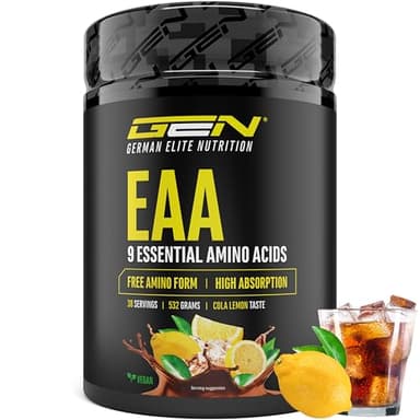 EAA in polvere 532 g - Tutti i 9 aminoacidi essenziali, inclusi istidina e BCAA - Formula Human Code - Bevanda per l'allenamento a base di aminoacidi - Super solubilità - Vegan (Limone Cola)