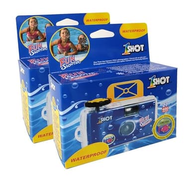 1 Shot Fotocamera impermeabile usa e getta, 35 mm, 27 esposizioni, pellicola a colori ASA/ISO400, monouso, per vacanze, snorkeling, sport acquatici, confezione da 2