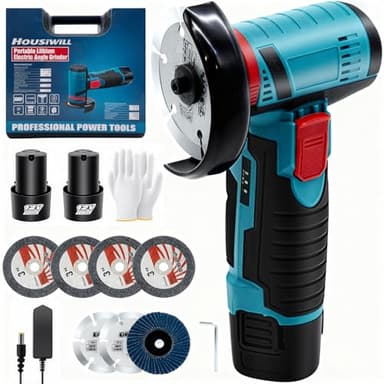 Smerigliatrice a Batteria 76 MM, Smerigliatrice Angolare 19500 RPM, Flessibile a Batteria con Caricatore e 2 Batterie, 7 Dischi da Taglio per Tagliare, Lucidare e Levigare