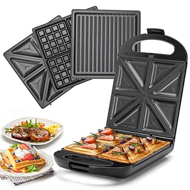 Taylor Swoden Bruno Tostapane Grill 3 in 1 con Piastre Removibili - Sandwich Maker per 4 Toast, 1200W, Ribaltabile 180° per Cottura Uniforme, Griglia Elettrica, Senza BPA