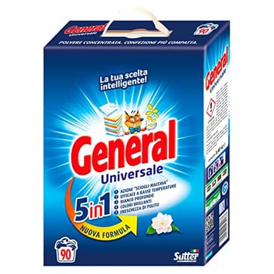 General Universale 5in1 Detersivo in Polvere per Lavatrice Azione Sciogli Macchia da 90 Lavaggi - Flacone da 5kg