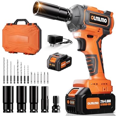 olmlmo 400Nm/294Ft-lbs Avvitatore A Impulsi a Batteria, Professional 1/2" Elevata Avvitatori a Massa Battente con Batteria 4000mAh,4 Bussole, 8 Trapani, 6 Punte, Avvitatore Batteria per Auto Casa