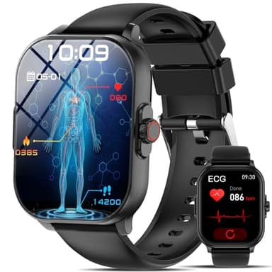 Smartwatch Donna Uomo,2.01"ECG+HRV/Rispondi/Effettua una chiamata 𝐆𝐥𝐢𝐜𝐞𝐦𝐢𝐚 Orologio 2025 con meteo Frequenza cardiaca Stress emotivo SPO2 di pressione sanguigna Sonno fitness sportivo Nero