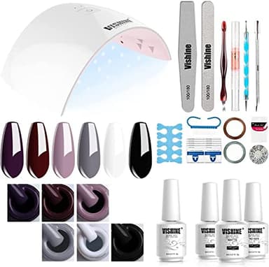 Vishine - Kit completo per smalto semipermanente, lampada LED 36 W, 6 flaconi di smalto gel, Top Base coat & Matte Top Coat, completo per manicure, accessori per nail art