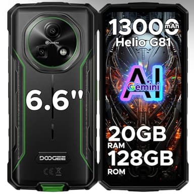 DOOGEE Fire 5 Pro Rugged Smartphone, 20GB+128GB 13000mAh Android 15 Telefono Indistruttibile, Mediatek Helio G81 Octa-core, 6.6" 90Hz Display, 13MP+8MP, NFC/Triple Card Slot/Face ID/GPS/IP68/IP69K
