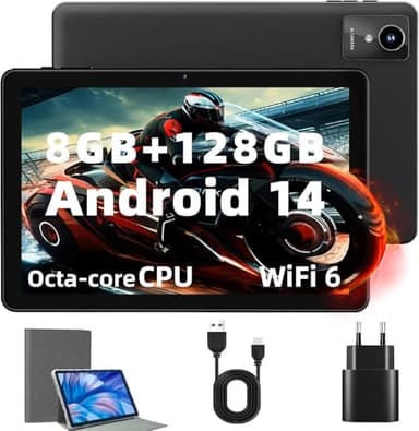 Rebecco Tablet 2025 da 10 pollici Android 14, 8 GB di RAM + 128 GB di ROM + 1 TB, Tablet da 10 pollici, Octa-core, Display IPS HD 1280 x 800, 6000 mAh, Photo Camera da 5MP + 8MP, Wi-Fi 5G + 2.4G