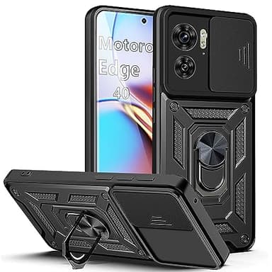 XCYYOO Cover per Motorola Edge 40, Custodia Motorola Edge 40 con Scorrevole Fotocamera Proteggi Supporto di Anello Rotante Bumper Cover Antiurto Motorola Edge 40 Case- Nero