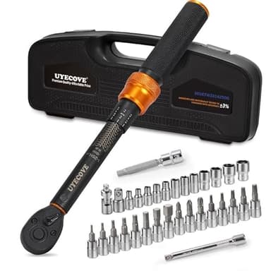 UYECOVE Chiave dinamometrica 1/4" 1-25NM, Set di chiave dinamometrica auto da 33 pezzi, chiave dinamometrica bici ±3% alta precisione, chiave dinamometrica moto a 72 denti (arancione)