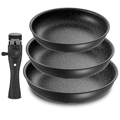 Fadware Set di Padelle Antiaderenti in Ceramica, Padella Antiaderente con Manico Removibile, Padelle Induzione per Camper e Cucina Piccola, Impilabili, Adatto per il forno, Senza PFAS, 20 + 24 + 28 cm