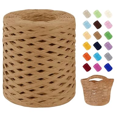 Uiopa Rafia per Uncinetto per Borse, 3mm x 200m Fettuccia Uncinetto di Rafia Naturale, Filo Raffia Crochet Yarn in Carta per Borse, Cappelli, Cestini, Confezioni Regalo, Artigianato