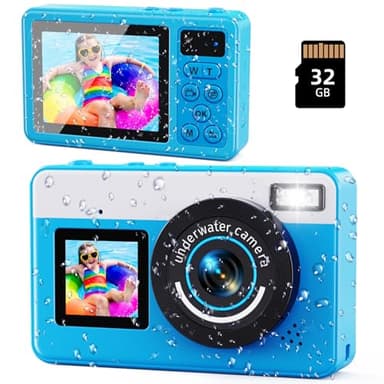 MaxMango Macchina Fotografica Digitale, 10FT Fotocamera Digitale Impermeabile con Scheda da 32 GB, Macchina Fotografica Subcquea 18X Zoom per Selfie Subacquei, Nuoto, Blu