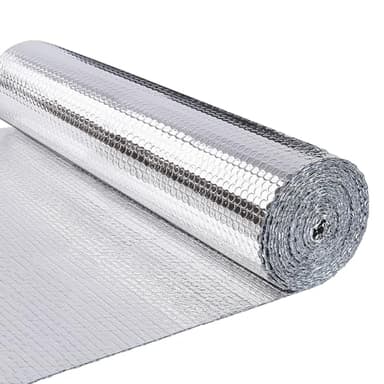 VOUNOT® Isolante Termico 100cm x 20m, Foglio Isolante Doppio Strato Alluminio Bolle, Pellicola Riflettente Rotolo Pannello Termoriflettente per Pareti dei Termosifoni, Porte, Finestre Pavimenti, Tetti