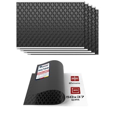 HASKYY Piastre in alluminio butilico da 2 mm, 1,11 m², 500 x 370 mm, 6 x tappetini isolanti neri, autoisolanti per auto, isolamento acustico e isolamento acustico