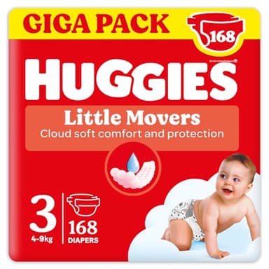 Huggies Little Movers, Pannolini Taglia 3 (4-9 Kg),Ultra assorbente, Design Disney, 168 Pz