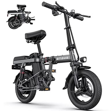 ENGWE Bicicletta Elettrica Pieghevole, 14" Pneumatici Grassi per Adulti e Adolescenti, Autonomia di 55 km Batteria al Litio 48V 10AH, Velocità Max 25km/h (Grigio)