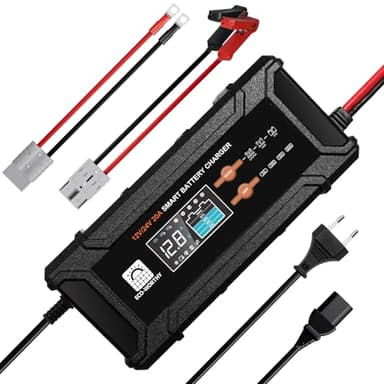 ECO-WORTHY 12V/24V 20A Caricabatterie LiFePO4 con opzioni Multi-Corrente 5A/10A/15A/20A,rilevamento automatico della tensione della batteria Piombo-Acido LiFePO4