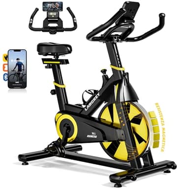 LABGREY Cyclette Professionale, Bicicletta ad attrito Indoor da Camera con Schermo LCD e Portabicchieri, Volano 15kg, per Fitness ed Esercizio a Casa (Giallo)
