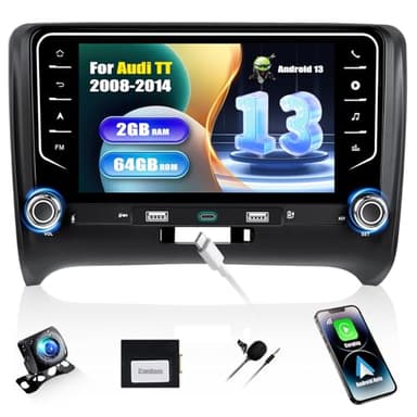 [2GB+64GB] SIXWIN Autoradio Android 13 con CarPlay/Android Auto/Mirror Link per Audi TT MK2 2008-2014, HD 7 Pollici TouchScreen Navigatore WiFi Bluetooth FM RDS SWC+Retrocamera